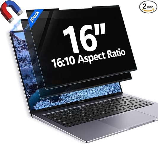 2Pack Magnetic 16 Inch Laptop Privacy Screen 16:10 Aspect Ratio, Removable Anti-Blue/Glare Protector Film, Anti Spy Desktop Security Private Filter 16in