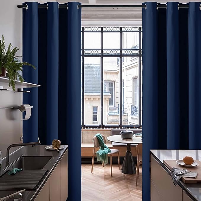 RYB HOME Blackout Curtains for Living Room, Thermal Insulated Sound Blocking Energy Efficient Drapes Privacy Wall for Bedroom Dining Shared Room, W60 x L108 inches, Navy Blue, 1 Panel