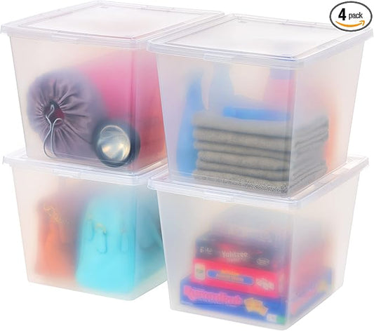 IRIS USA 4-Pack Storage Bins with Lids, 36 Quart, Clear Stackable Containers Box Organize Shoes Closet Shelves Clothes Blankets Towels - BPA-Free Plastic
