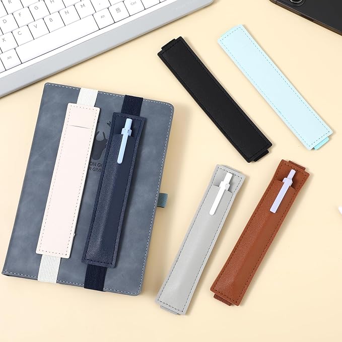 Mabor 6Pcs Elastic Notebook Pen Holder Adjustable Straps Leather Pen Sleeve Pouch for Journal Planner Pencil Holder for Book Binder School Office Supplies Pen Holder for Planner