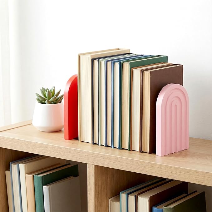 4Pcs Boho Arch Wooden Rainbow Bookends, Cute Book Ends for Shelves, Non Skid Wood Bookends for Kids, Colorful Book Holder Stand Stoppers for Heavy Books Home Office Back to School Library Kitchen