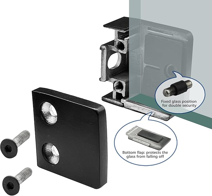 Glass Clamp - 4PCS,for 1/4 "-1/2 "（6mm-12mm） Tempered Glass, Stainless Steel 304 Flat Back Square Casting- Black for Indoor/Outdoor Balustrade, Stair Handrail (LIUCHONGYANG99)