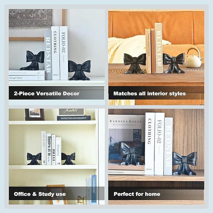 Metal Bookends Set of 2, Heavy Duty Book Ends for Heavy Books, Black Decorative Bookends for Shelves Desk Office Home Decor