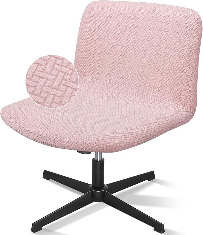 Criss Cross Chair Cover, Armless Pink Vanity Slipper Swivel Office Computer Task Desk Chair Cover, Cross Legged Slipcover Mid Back Wide Seat Chairs Cover for Bedroom（Only Covers, No Chairs）