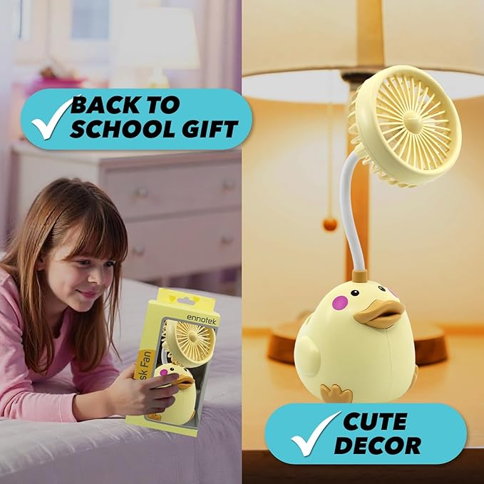 Cute Yellow Duck Desk Fan with Pen Holder — Animal Fan, Duck Decor for Office, Funny Accessories, Small USB Fan, Unique Teacher Gift, Coworker Gift, Novelty Decor