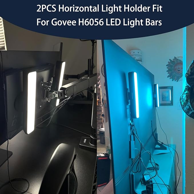 2PCS Horizontal Light Holder Fit for Govee H6056 LED Light Bars & Base Bracket Kit with Self-Adhesive Multiple Installation Options for Monitor/TV Back (Light Bars Not Included)