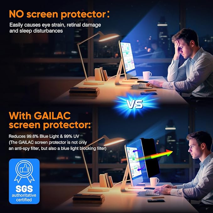 Privacy Screen for Computer Monitor 24 Inch, Anti-Blue Light Screen Protector for Eye Health, Hanging Type, Computer Screen Privacy Shield for Desktop Monitor, Suitable for Office or Home Use
