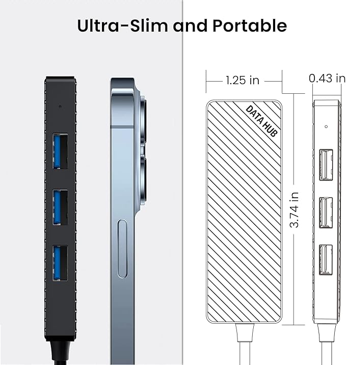 INVZI USB Hub 3.0 4-Port, Ultra Slim Data USB Splitter with 2ft Extended Cable Compatible for PC, MacBook, Mac Pro/Mini, iMac, Laptop, Surface Pro, PS4, XPS, Flash Drive, Xbox One, Mobile HDD