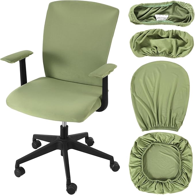 Tallew 4 Pcs Office Chair Covers Set Computer Universal Protective Stretchable Chair Seat Covers Desk Armrest Cover Pads Office Cushion Backrest for Rotating(Regular,Yellow Green)