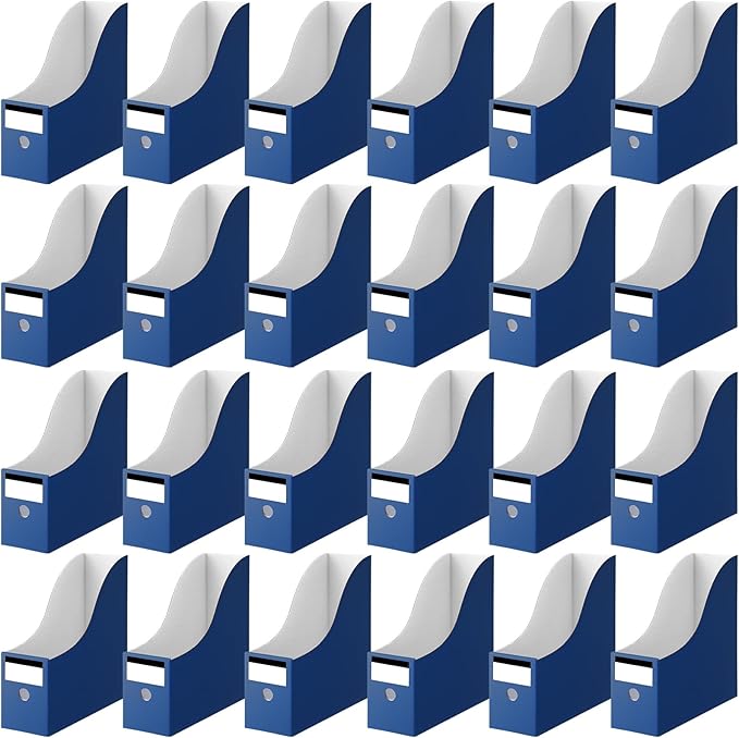 Thenshop 24 Pcs Cardboard Magazine File Holder Organizer, Desk File Organizer Box Foldable Book Bin Papers Storage Folder with Label for School Classroom Office Supplies(Classic,Navy Blue)