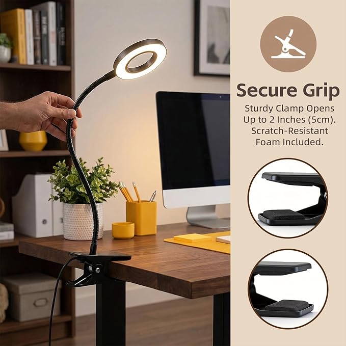 Clip on Light, LED Book Light for Reading in Bed, 48 LED Desk Lamp with Clamp, 3 Color Modes & 10 Brightness, 15" Flexible Gooseneck Reading Light for Bed Headboard, Dorm, Crafting, Home Office