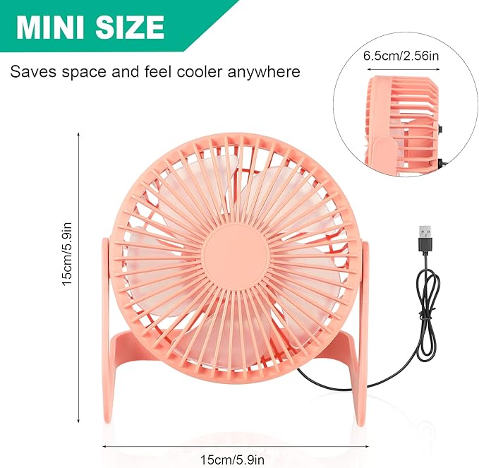 Geelin 4 Pcs Desk Fan 5 Inch Small Table Fan Desktop USB Office Speeds Portable Quiet Operation and 360 Degree Rotate, Convenient Carry Handle Personal Table for Home, Office (Multi Color)
