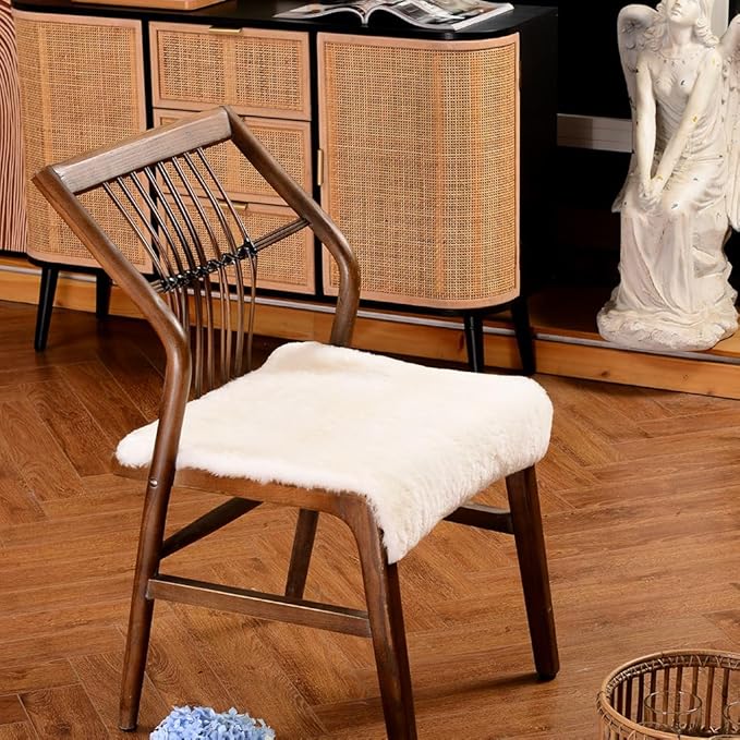 LLB Sheepskin Desk Chair Seat Cushion - Ivory White Fur, 19x19 Inch (Pack of 1)