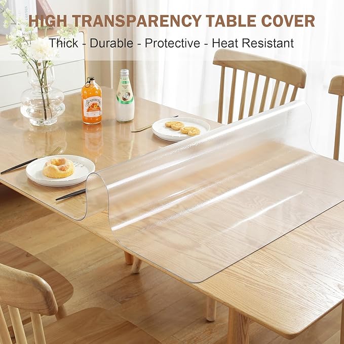 LovePads Frosted Table Cover Protector 48 x 72 Inch, 1.5mm Thick Plastic Table Cover, Table Protector for Dining Room Table, Waterproof Vinyl Tablecloth Table Pad Mat for Kitchen, Writing Desk