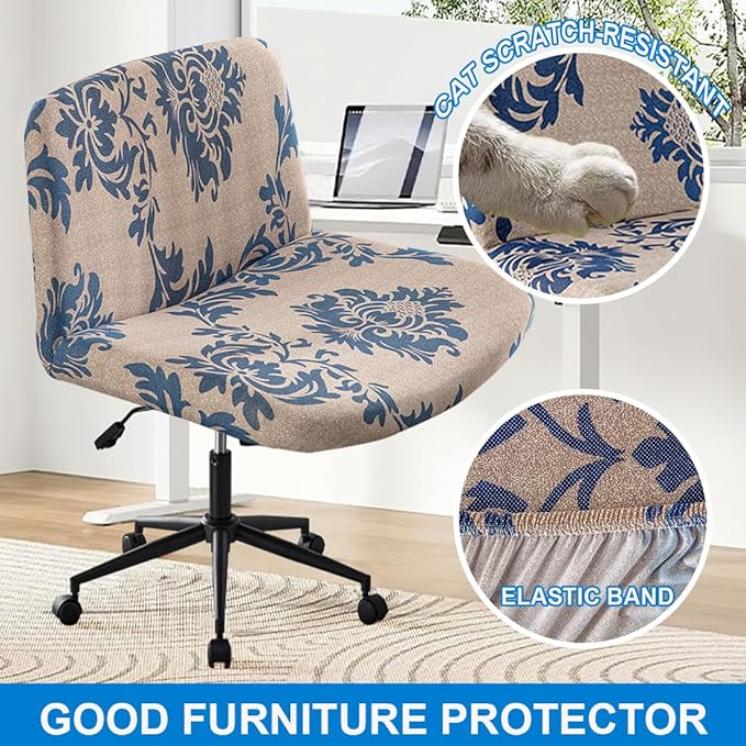 Levoberg Armless Criss Cross Office Desk Chair Cover Slipcovers Printed Vanity Desk Chair Covers Armless Cross Legged Wide Chair Covers Accent Mid Back Wide Swivel Task Chair Protector #17
