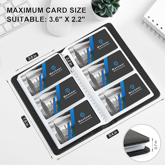 MaxGear Business Card Organizer, 240 Cards Book Portable Business Card Holder for Men & Women, Professional PU Credit Cards Binder File Storage, Black Carbon