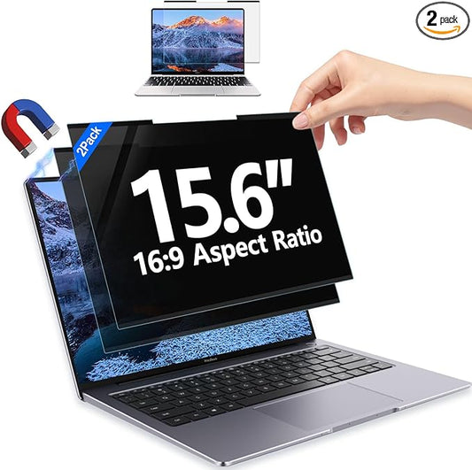 2Pack Magnetic 15.6 Inch Laptop Privacy Screen 16:9 Aspect Ratio, Removable Anti-Blue/Glare Protector Film, Anti Spy Desktop Security Private Filter 15.6in