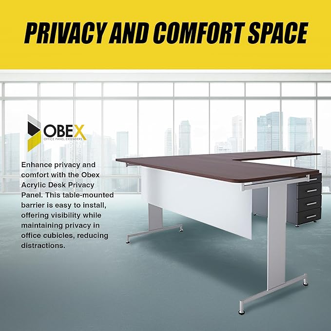 OBEX Table Mounted Modesty Panel Acrylic Desk Privacy Panel & Barrier for Office Cubicle, 12" x 42", Frosted
