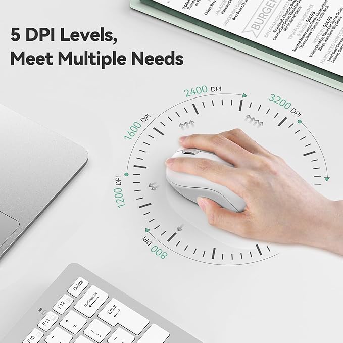 TECKNET Wireless Mouse for Laptop, 2.4G Silent Mouse Quiet Click, Small Portable Computer Mouse, 5 DPI Levels, Cordless Mice for PC, Chromebook, Mac - White