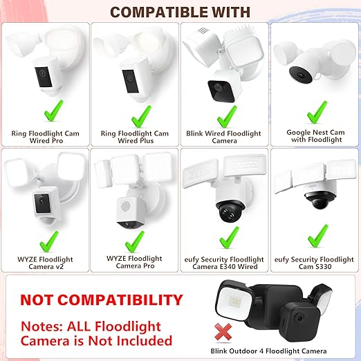 30ft/9M Power Cable with Adapter and Plug-in Mount Compatible with Blink Floodlight Cam, eufy Floodlight E340, Electrical Box with Weatherproof Cord-(2in1 Mount & Cord Set)