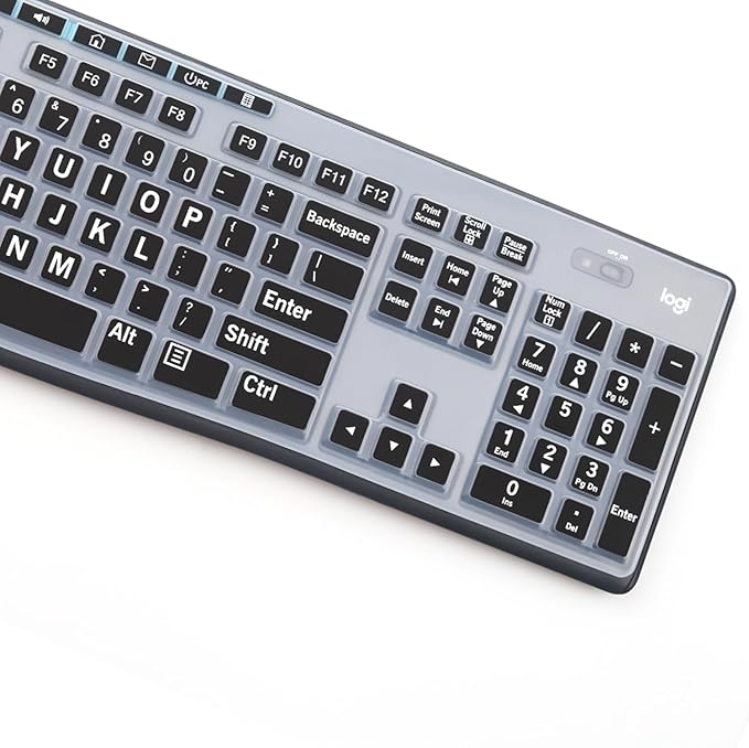 Keyboard Cover Skin Protector with Large Letters Fit Logitech MK295 MK275 MK270 Keyboard, Logitech K200 K260 K270 K275 K295 MK200 MK260 Ultra Thin Desktop PC Silicone Keyboard Cover