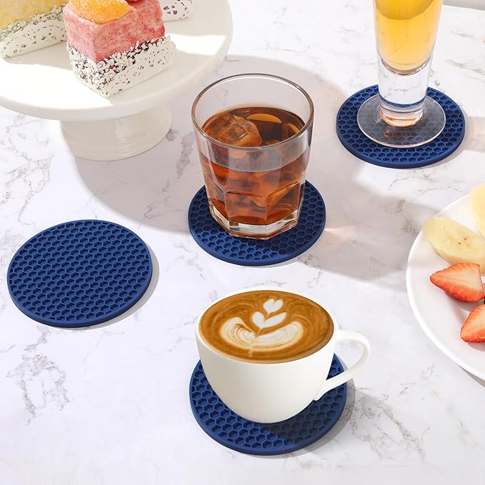 TWTLi Silicone Coasters Set of 8 Holder,Coasters for Drinks,Beer,Coffee Coasters,Suitable for Kinds Cups,Hot or Cold,Anti-SLI,Non-Stick,Anti-Overflow Tabletop Protection and Decor (12 Pcs, Navy Blue)