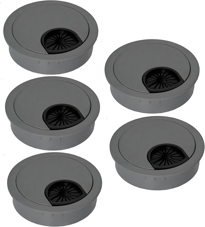 Signite 5 Pcs Plastic Desk Cable Grommet 2-1/2" – Durable Desk Hole Cover for Wire Management, Desks Cord Grommet for Workstations, Tables, Countertops 60mm Hole Cover for Home/Office - (Light Grey)