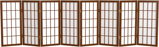 2 ft. Short Desktop Window Pane Shoji Screen - Walnut - 8 Panels