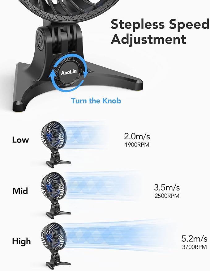 AaoLin USB Desk Fan, Small Fans with CVT Variable Speeds, Strong Cooling Airflow, Quiet Portable, Desktop Mini Personal Table Fan for Room, Home, Office, Bedroom, Blue Black
