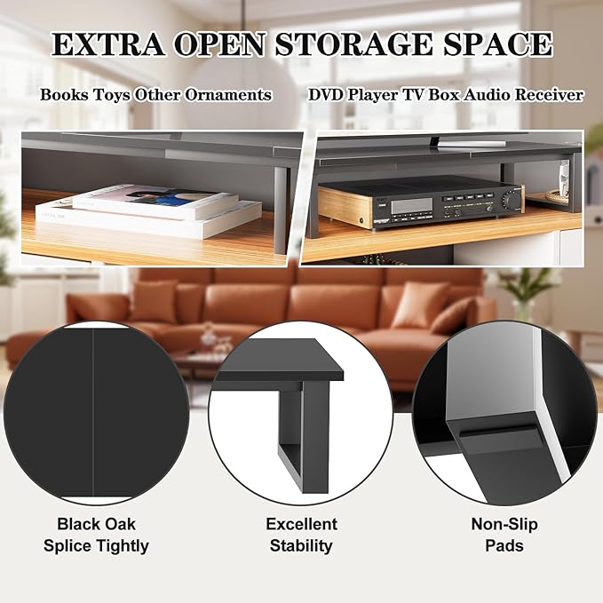aboxoo 45" TV Riser with Light for 32-60 inch TV, TV Riser Stand Shelf, Tabletop TV Stand Riser, Computer Monitor Table for Home Living Room, Study Office (Black)