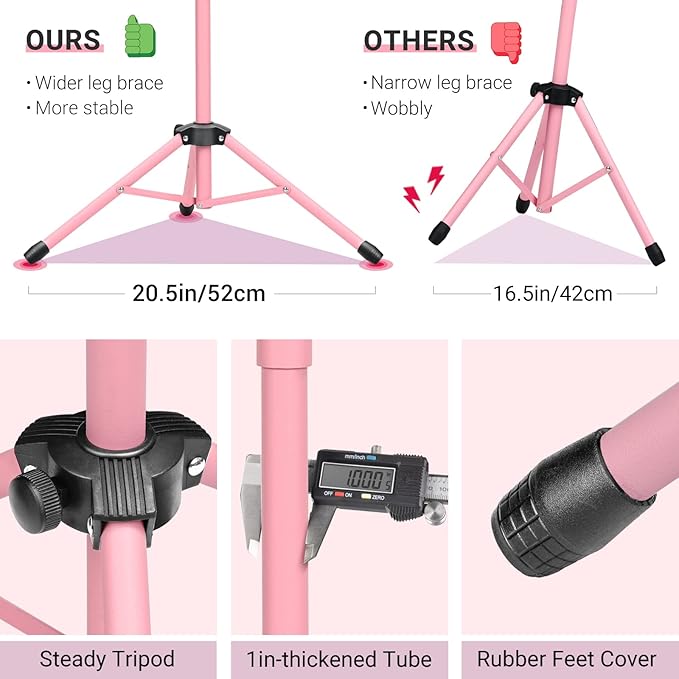 CAHAYA Sheet Music Stand & Tabletop Music Stand Solid Back with Carrying Bag for Books Notes Laptop Tablet Pink CY0194