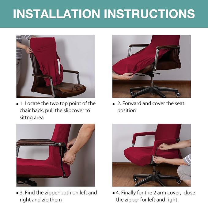 Turquoize Office Chair Cover Stretch With Arms - Universal Removable Rotating Boss Slipcover for Computer Desk Chairs - for Dogs Cats Pets, Burgundy
