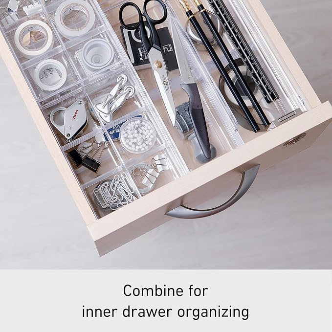 Like-it | MX-T10 | System Tray | Stackable Organizer | Drawer Organizer | A6 | 20 Divide |4.53" × 6.06" × 1.18" | Clear |