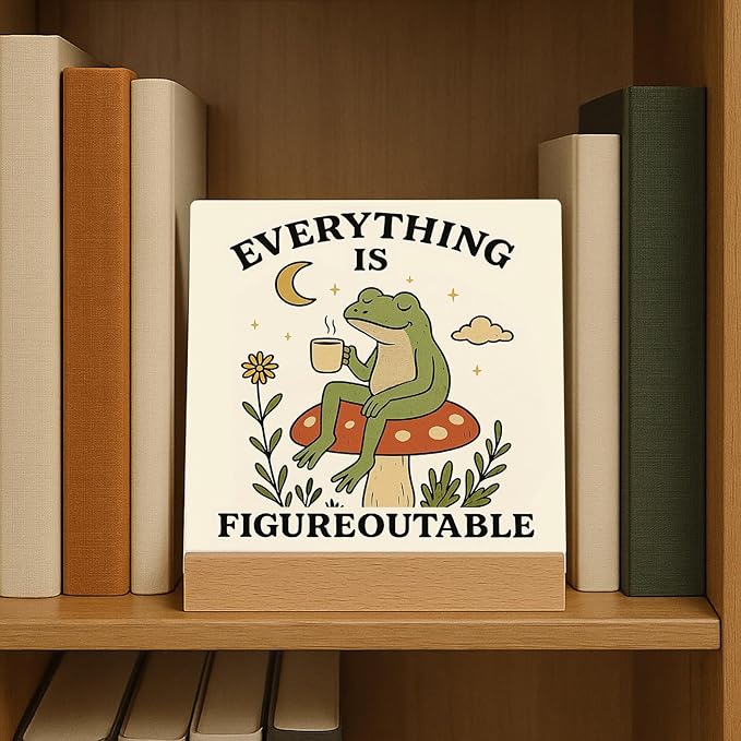 Inspirational Office Desk Decor Everything Is Figureoutable Sign Motivational Gifts For Women Kids - Mental Health Decor Funny Frog Coffee Desk Art Calming Corner Decorations For Classroom Dorm Bedroom