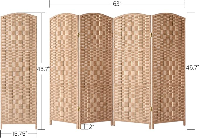 HALLYBEE Small Room Divider, Privacy Screen, Short Room Dividers and Folding Privacy Screens, Foldable Temperary Wall Partitions, 4 Panel Natural Space Separation Separator