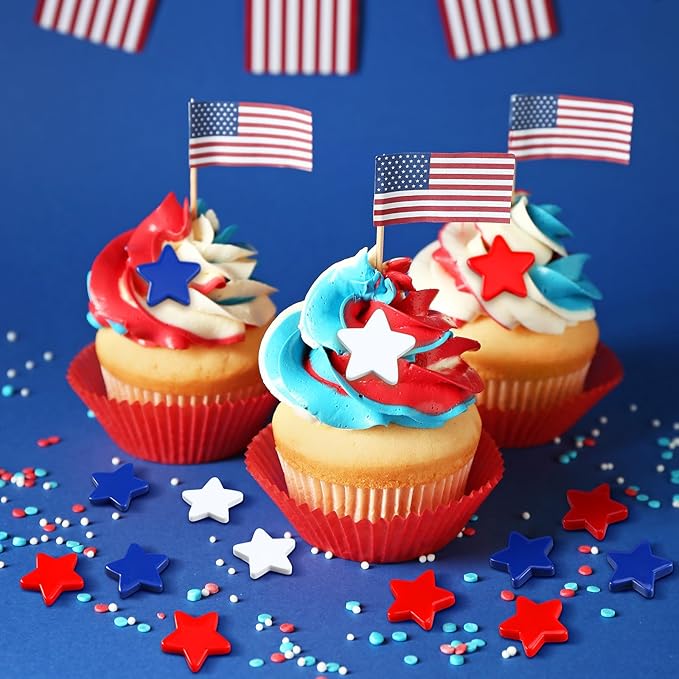 60 Pcs 4th of July Star Vase Bowl Table Filler Mini Resin Patriotic Star Red White Blue Decor for Craft Cutouts Tiered Tray Vase Bowl Table Filler Decor for Independence Day Hanging Ornament,1.18''