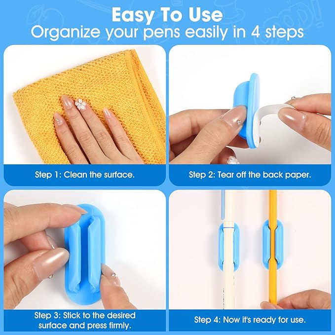 VZZNN 20 PCS Adhesive Pencil Holders, Silicone Marker Organizer for Desk, Notebook, Wall or Clipboard, Reusable Teacher Supplies for Classroom, Office, School Accessories (Blue)