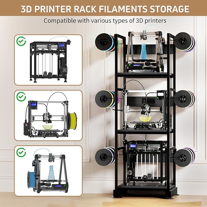 3DPrinter Stand with Filament Storage,3D Printer Rack with Power Outlet,Heavy-Duty 3D Print Storage Shelf for ABS/PLA/TPU Filament Spools,Perfect for 3D Printing Workshops,Carbon Fiber Black