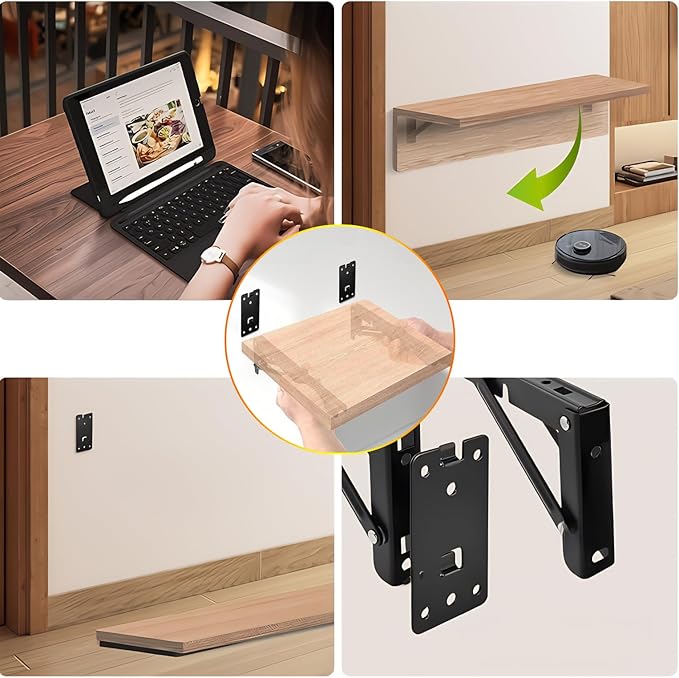 Detachable Folding Shelf Brackets 10 Inch 2 Pack Heavy Duty Wall Mounted Collapsible L Bracket for RV, Workbench, Laundry, Kitchen, Bathroom, Garage & DIY Folding Table