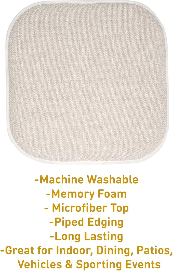 Sweet Home Collection Chair Cushion Memory Foam Pads Honeycomb Pattern Slip Non Skid Rubber Back Rounded Square 16" x 16" Seat Cover, 2 Pack, Alexis Linen/Beige