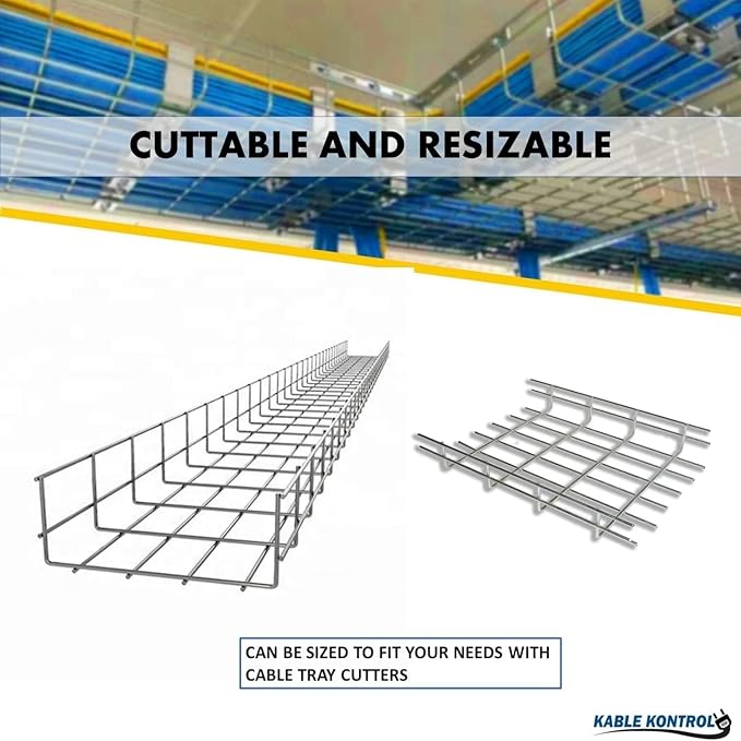 Kable Kontrol Cable Tray - 5 Feet Long x 8" W x 6” H - 10 Pcs Bulk Pack - Wire Mesh Tray Cable Management Rack Cords Organizer Cable Basket, Zinc Plated Steel NEC Approved for Network, Fiber Optic