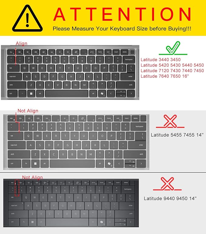 Large Print Keyboard Cover for Dell Latitude 7420 7430 7440 7450 7410 14", Latitude 3440 3450 5450 5440 5420 5430 5431, Latitude 9420 9430 14, Latitude 9510 9520 7520 15" Laptop -Black