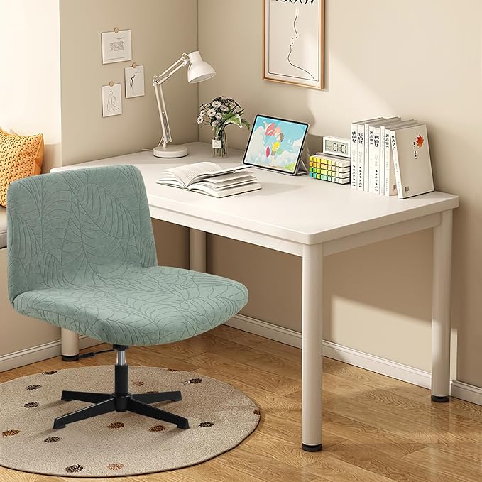 Fuloon Criss Cross Chair Cover, Waterproof, Stretchable, Solid Jacquard, Suited for Armless/Office/Desk/Mid Back Wide Seat/Computer/Task/Vanity/Accent Chair (Leaves -Shaped Jacquard, Green)