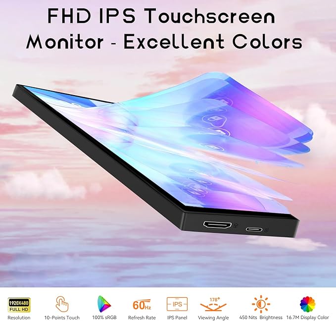AISHICHEN Upgraded 8.8 Inch Small Touchscreen Monitor, 1920x480 Strectched Bar Monitor, PC Sensor Panel Temperature LCD Display, IPS USB Mini Screen for Raspberry Pi, AIDA64 CPU ARGB Computer Case