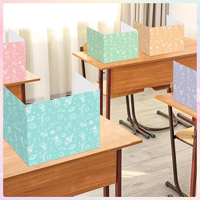 30 Pack Desk Dividers for Students Pastel Space Privacy Folder for Students Waterproof Study Carrel Dividers Testing Divider Privacy Classroom Shield Folder Boards for Classroom Teacher Supplies