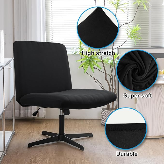 Iauddy Armless Criss Cross Office Desk Chair Cover Slipcover,Accent Mid Back Wide Swivel Task Vanity Slipper Chair Protector Stretch Removable Without Arms for Accent Chair