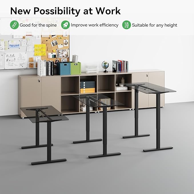 Electric Standing Desk Frame,Adjustable Height and Length,The Maximum Size it can accommodate is 63 * 28 inches for the Tabletop,3 Preset Heights,Rated for 154 pounds of Weight.Black