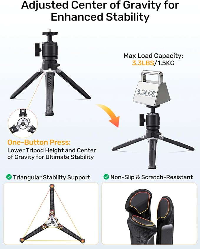 Webcam Tripod for Desk, Extendable Web Cam Stand Mount with Phone Holder for Logitech Webcam C920 C922 C922x C925e C930 C930e C615 Brio 4K NexiGo N60, GoPro Camera and Ring Light with 1/4" Thread