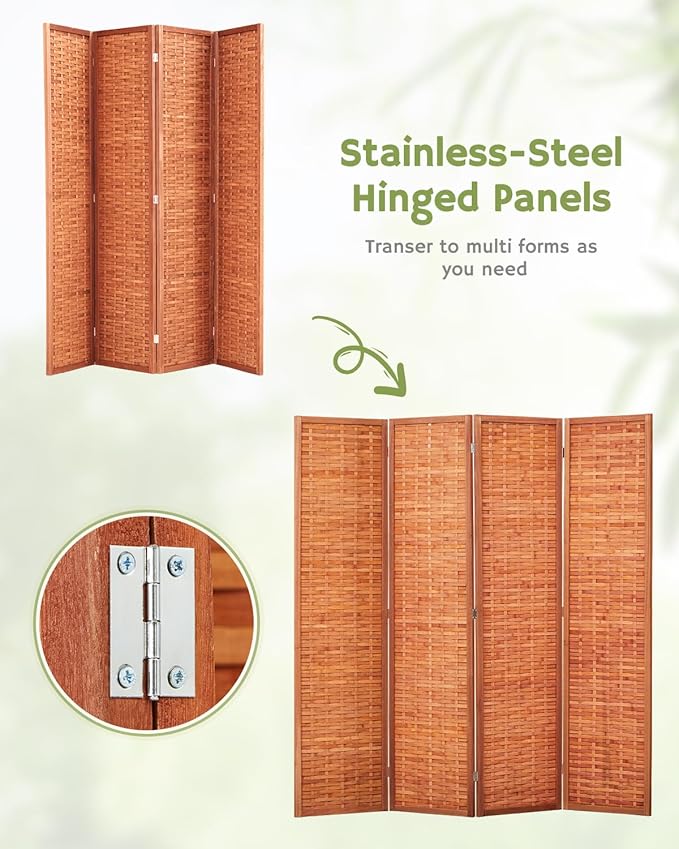 JOSTYLE 6ft Folding Privacy Screens 4-Panel Freestanding Room Dividers, Reddish Brown, 70.9" H x 79.9" W
