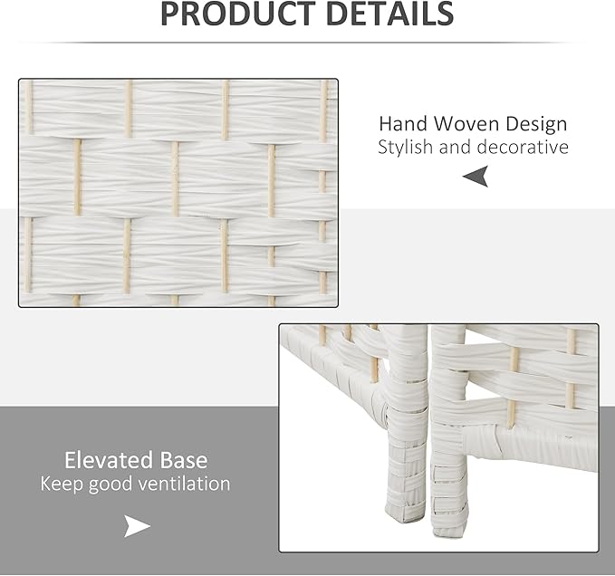 HOMCOM Room Divider 6 Panel, 6FT Tall Folding Privacy Screen, Freestanding Hand-Woven Partition for Room Separation with 360° Hinges, Paper Rope Diamond Weave, White